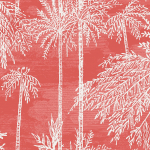 Today Interiors COASTAL HAVEN LN40201-LN40218 LN40201 White palm tree silhouettes on a vibrant coral background.