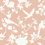 Today Interiors COASTAL HAVEN LN40902-LN40912 LN40906 Bright white bird and floral silhouettes on a soft peach background.