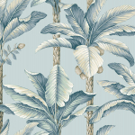 Today Interiors SAVANNAH GRASS LS60100-LS60106 LS60102 Light sky blue background with silvery-blue banana leaves and beige...