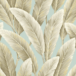 Today Interiors SAVANNAH GRASS LS60200-LS60218 LS60202 Light blue background with beige leaves, featuring soft gold detail...