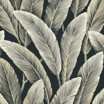 Today Interiors SAVANNAH GRASS LS60200-LS60218 LS60210 Charcoal background with beige leaves accented by gold tones.