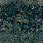 Timeless Design Monkey Forest Mural TD1303-02 Deep Teal