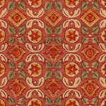 Mind The Gap VARANASI WP30098 A warm red backdrop with intricate green and orange floral motifs.