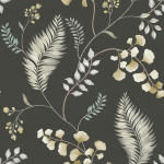 Today Interiors THE KEYS WTK20300-WTK20312 WTK20300 A deep charcoal background with detailed leaves in shades of grey a...